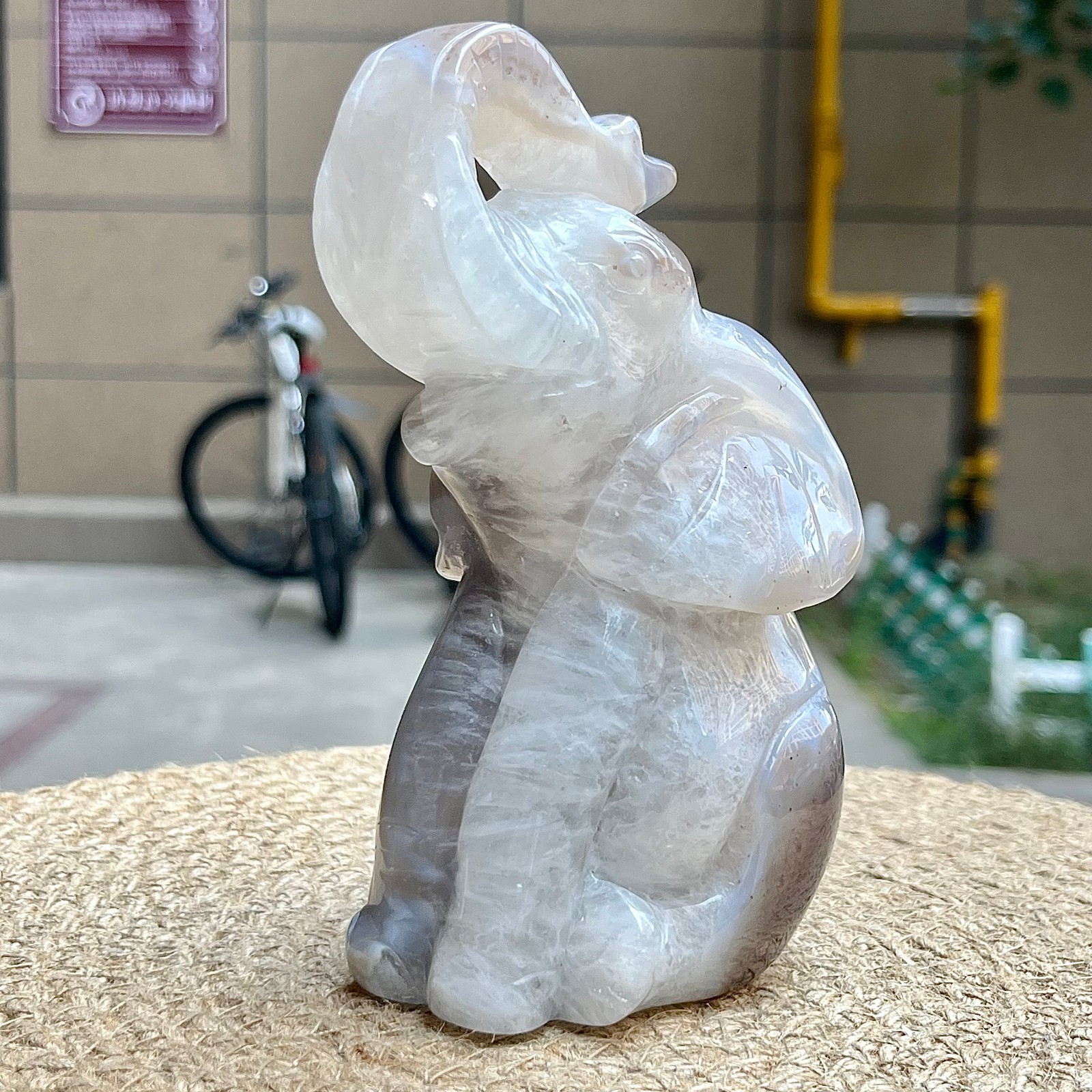 754 g Crystal Agate Elephant Carving Birthday Gift Animal Sculpture Decor
