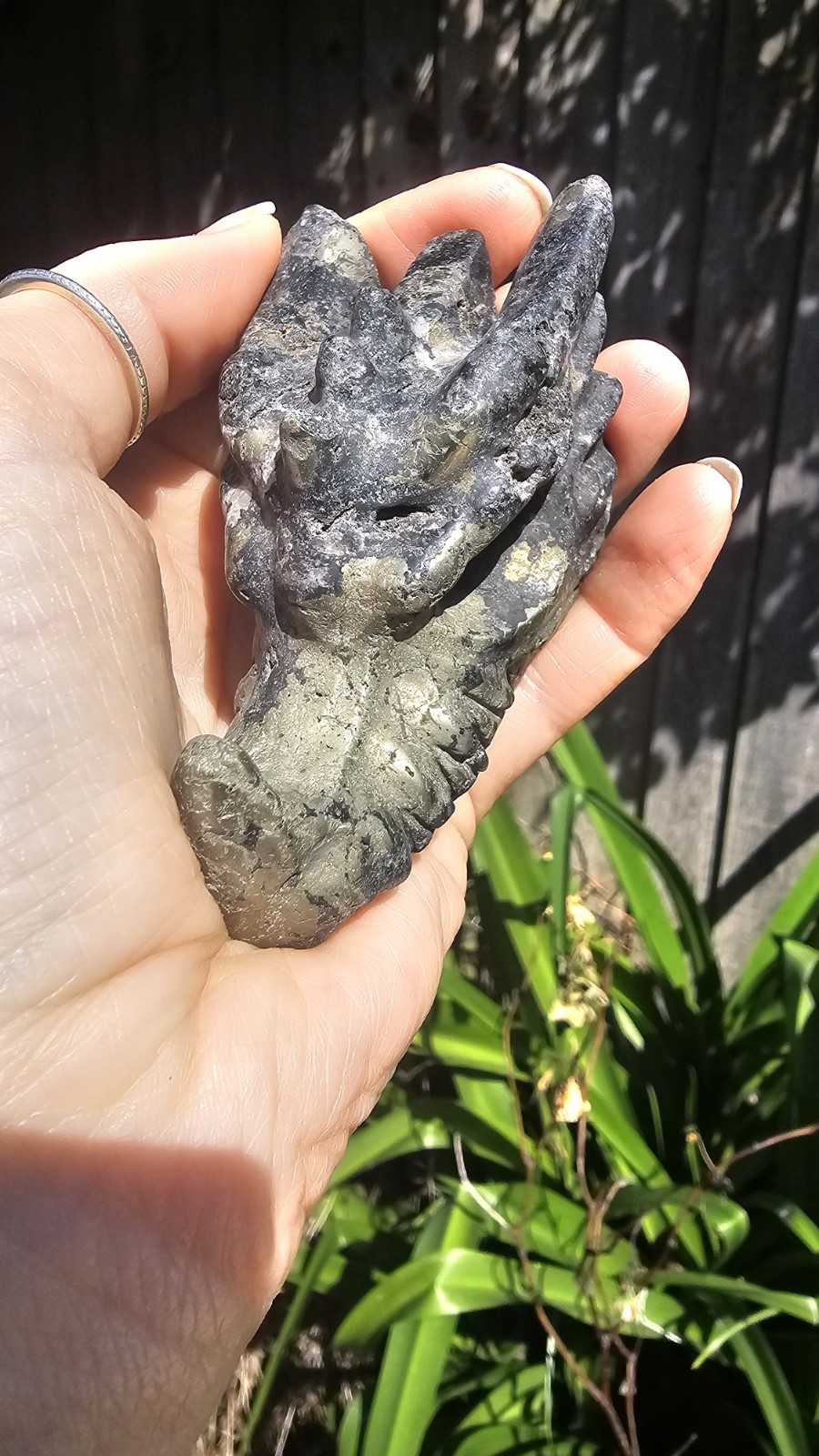 large Pyrite crystal Dragon head Carving 8.1 X 4.5cm 263g Abundance Wealth