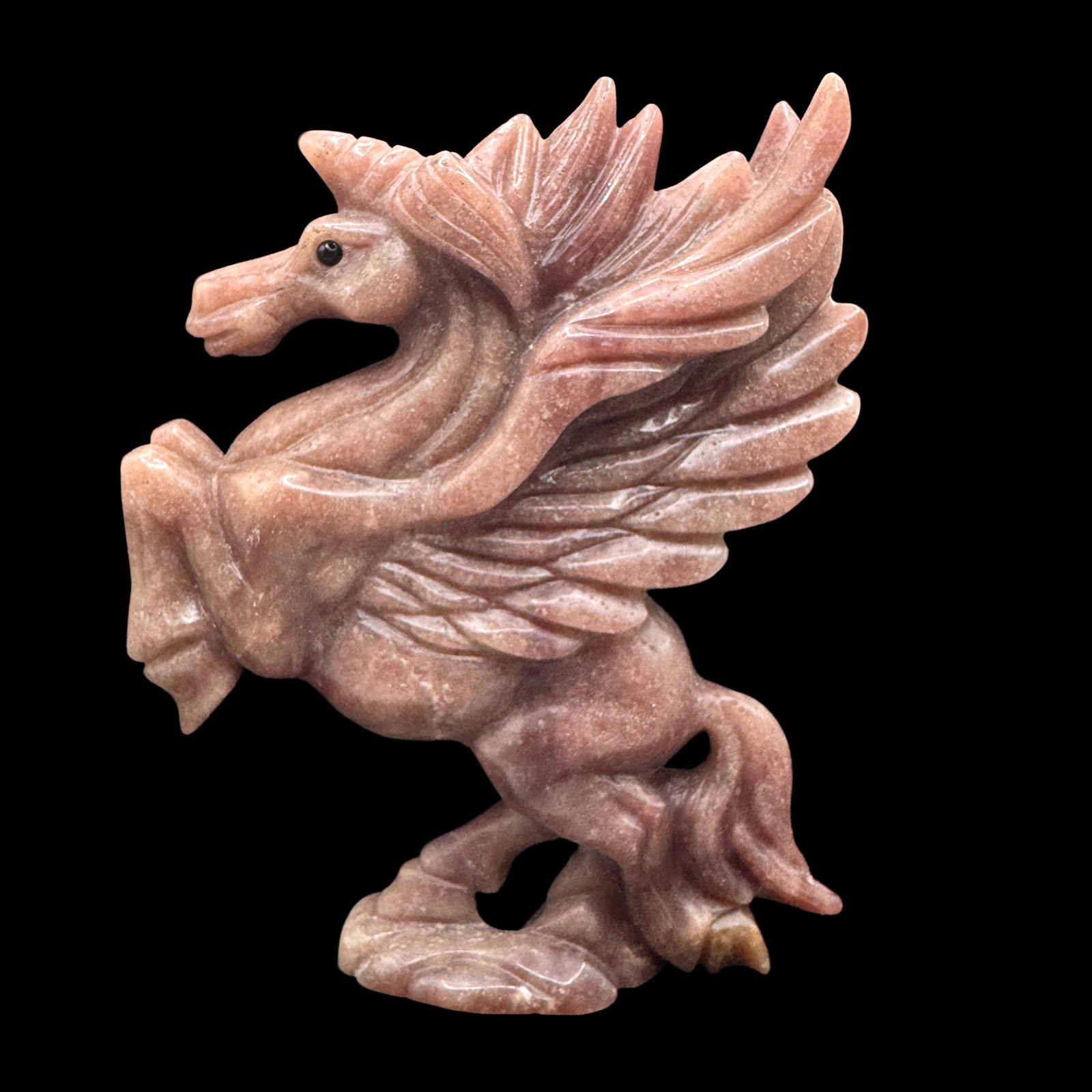 Hand Carved Natural Strawberry Quartz Pegacorn, Symbol of Pure Heart & Elevated