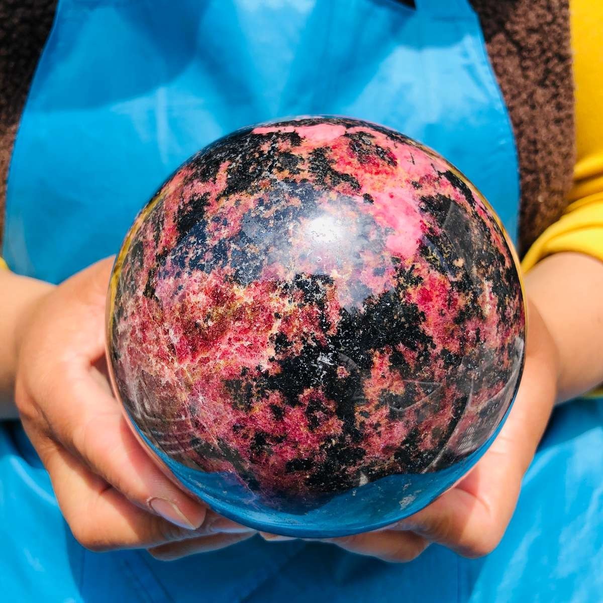 5.85 LB Natural Rhodonite Crystal Sphere Pink Black Healing Gem Stone 4774