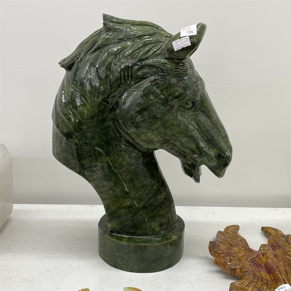 22.9LB 13.1″Large Natural Xiuyan Jade Horse Head Crystal Quartz Carve Reiki Gift