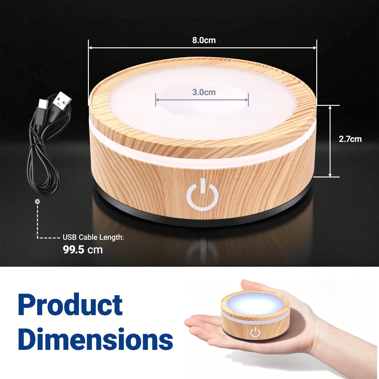 Woodgrain Round LED Light Base Multicolor Display Stand (Two packs)