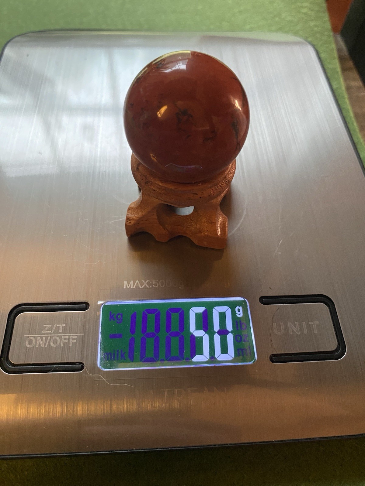 Red Jasper Sphere With Wooden Stand Weighing 1.76 Oz/50g Natural Strong Quality
