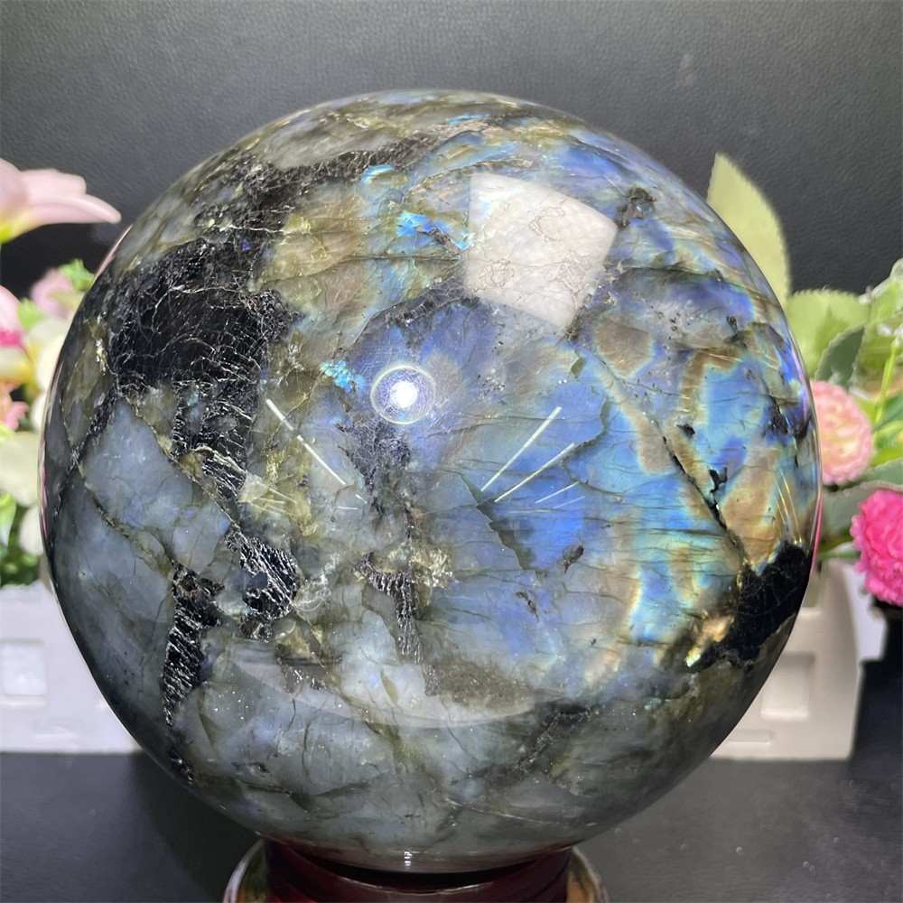 11.1LB 5.5″ Natural Flash Labradorite Sphere Ball Crystal Quartz Mineral Energy