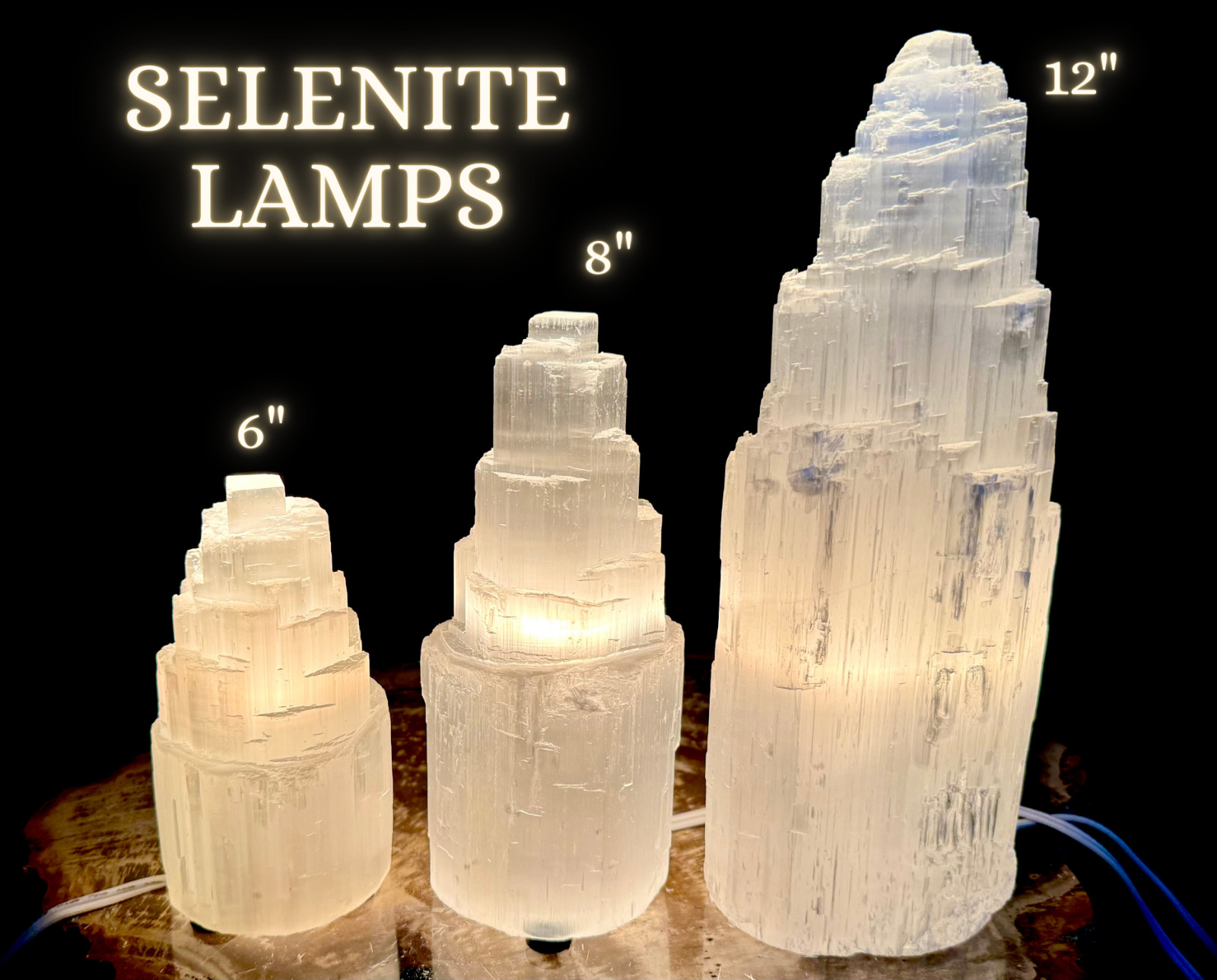 LARGE Selenite Tower Lamp, Selenite Crystal Lamp: Choose 6″ 8″ or 12″ Skyscraper