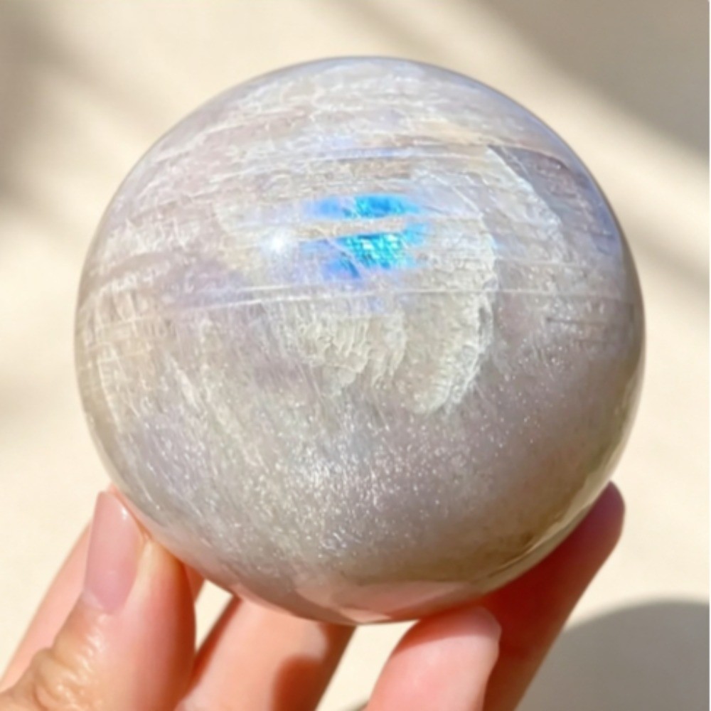 Natural Blue Moonstone Sphere Crystal Ball Reiki Healing Meditation Decor Gift