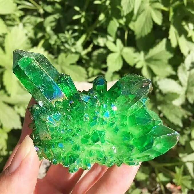 Aqua Aura Green Quartz Cluster Titanium Geode Quartz Crystal Mineral Specimens