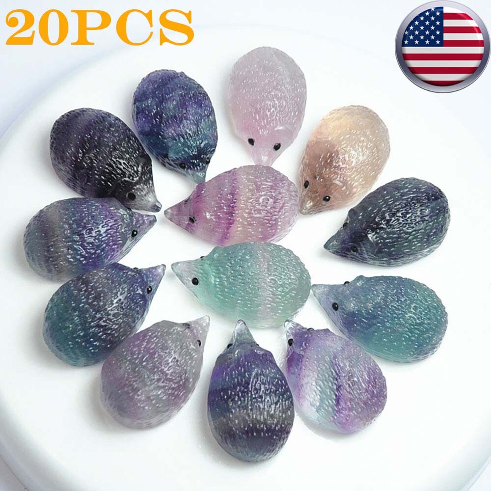20Pcs Natural Quartz Crystal Skull Carved Rainbow Fluorite Hedgehog Healing Gift