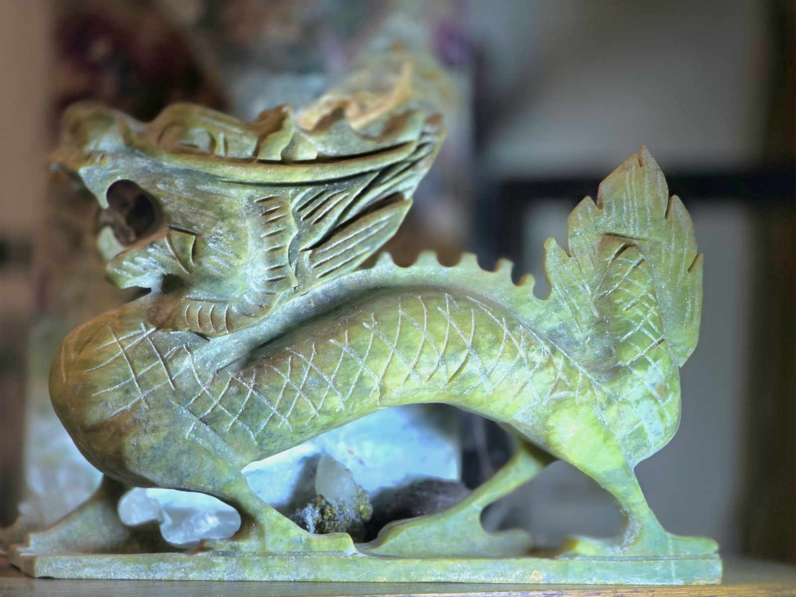 Vintage Carved Xiuyan Jade Chinese Dragon, Large, Lovely Piece!
