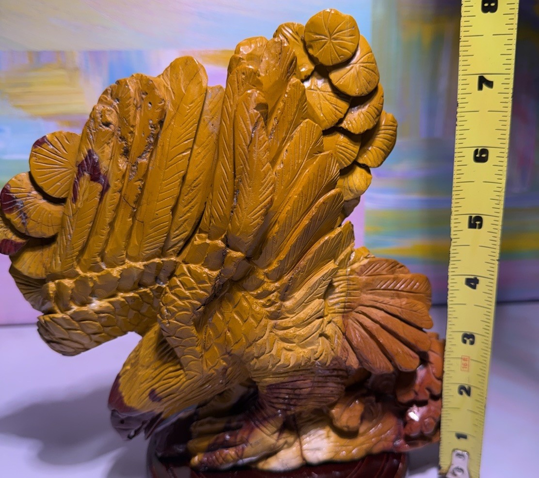 Carved stone Eagle Bird Figurine Sculpture on Base, Approx 6in W x 8in T