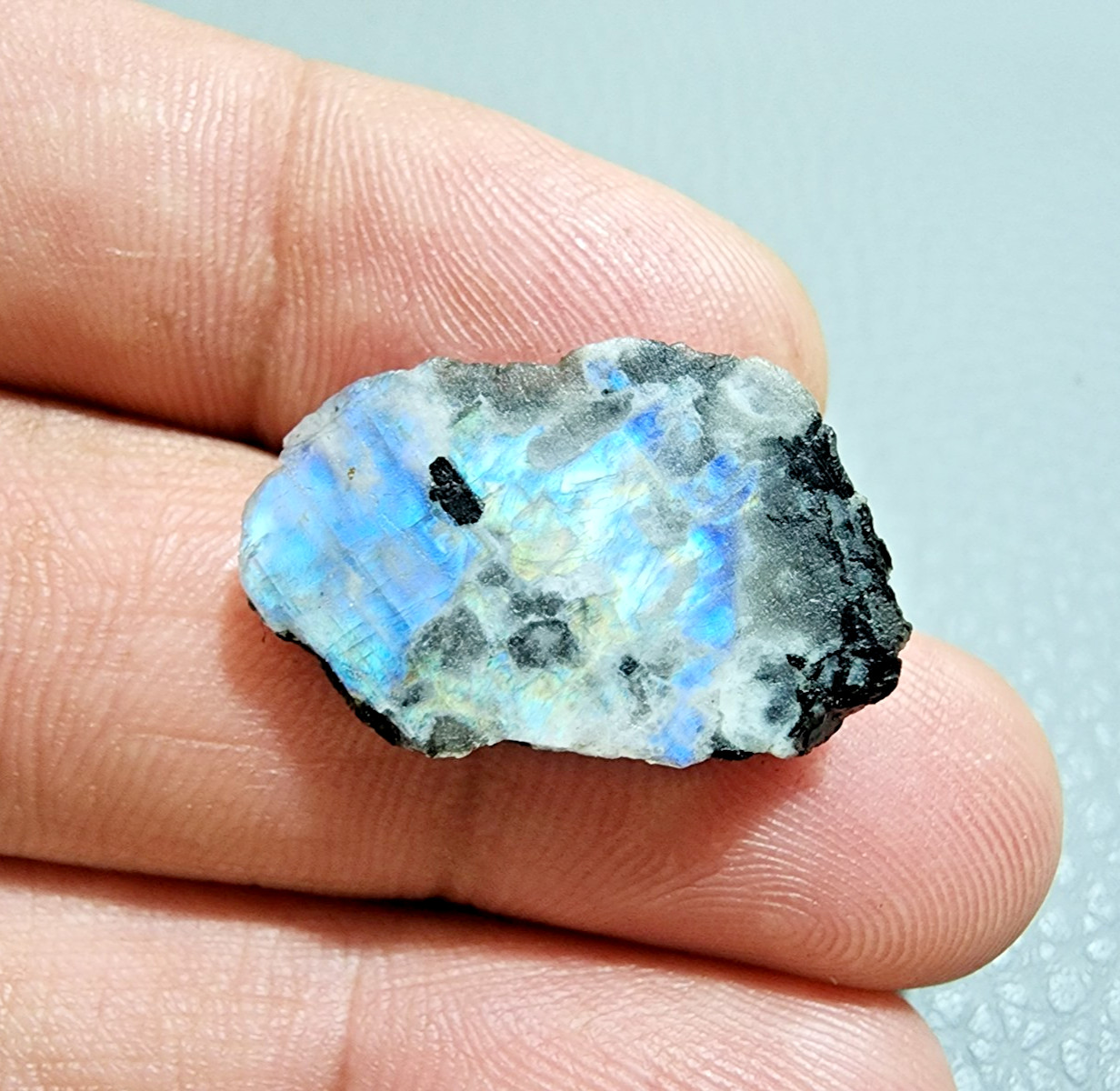 7 pcs Lot White Rainbow Moonstone Power Blue Fire Rough Loose Gemstone 19-24MM