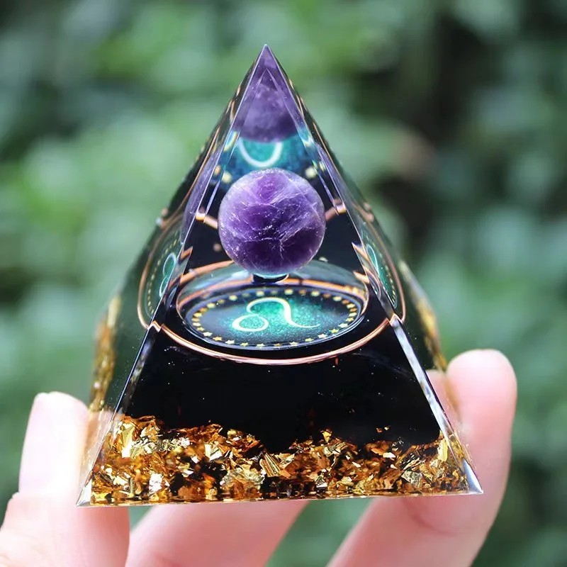 Orgonite Pyramid Amethyst Peridot Healing Crystal Energy Orgone EMF Protection