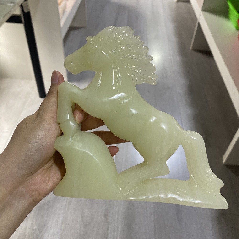 2LB 6.1″Natural Afghan Jade Horse Statue Crystal Reiki Carving Quartz Decor