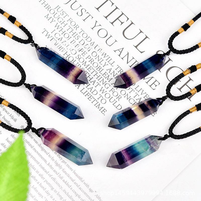 Natural Rainbow Fluorite Quartz Crystal Gemstone Pendant Healing Necklace Amulet
