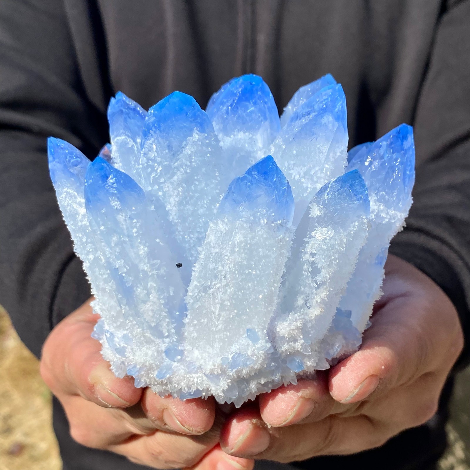 1.56LB Newly discovered blue Phantom Quartz Crystal Cluster mineral samples