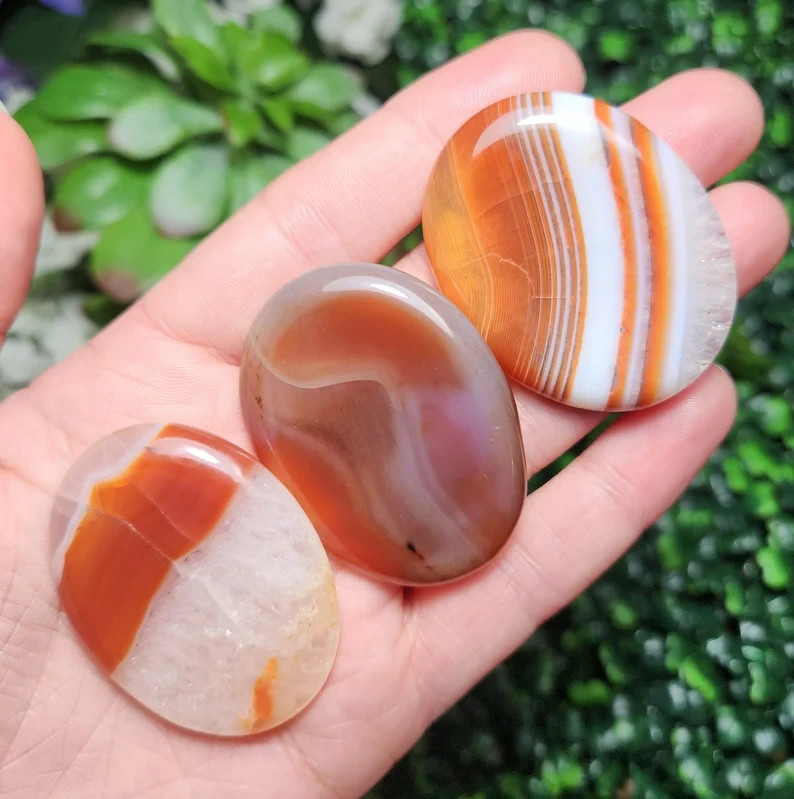 3Pcs AAA+ Red Carnelian Worry Stones Natural Gemstone Polished Palm Stone Gifts