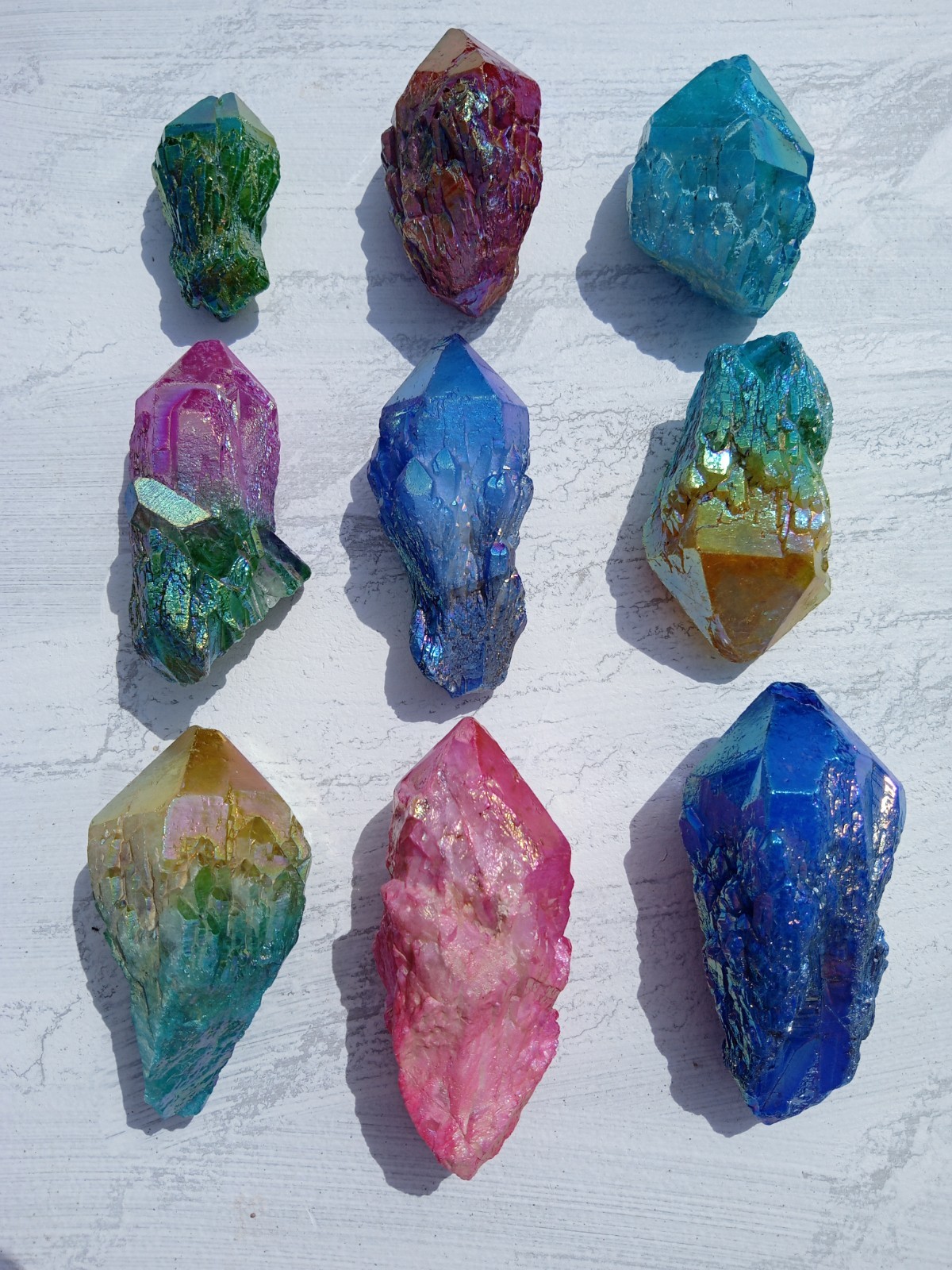 9 Pieces Irregular Rainbow 🌈 Titanium Aura Quartz Points! Healing, 2 Lbs! G1