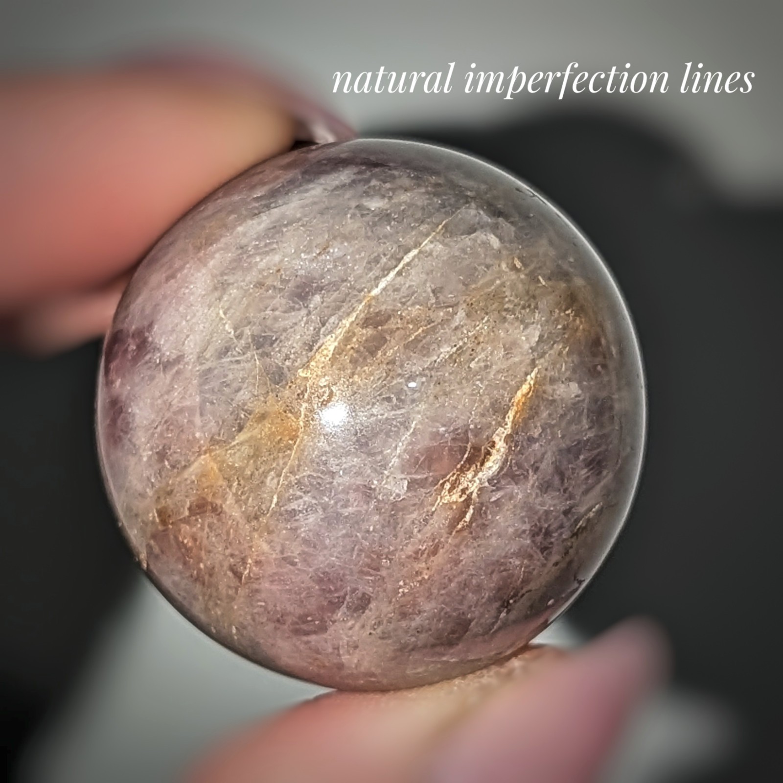 duo of 31mm lavender rose quartz sphere with chatoyancy, purple rose quartz