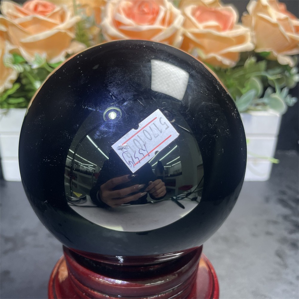 3.4LB 3.9″Natural Black Obsidian Sphere Ball Crystal Heal Reiki Quartz Decor