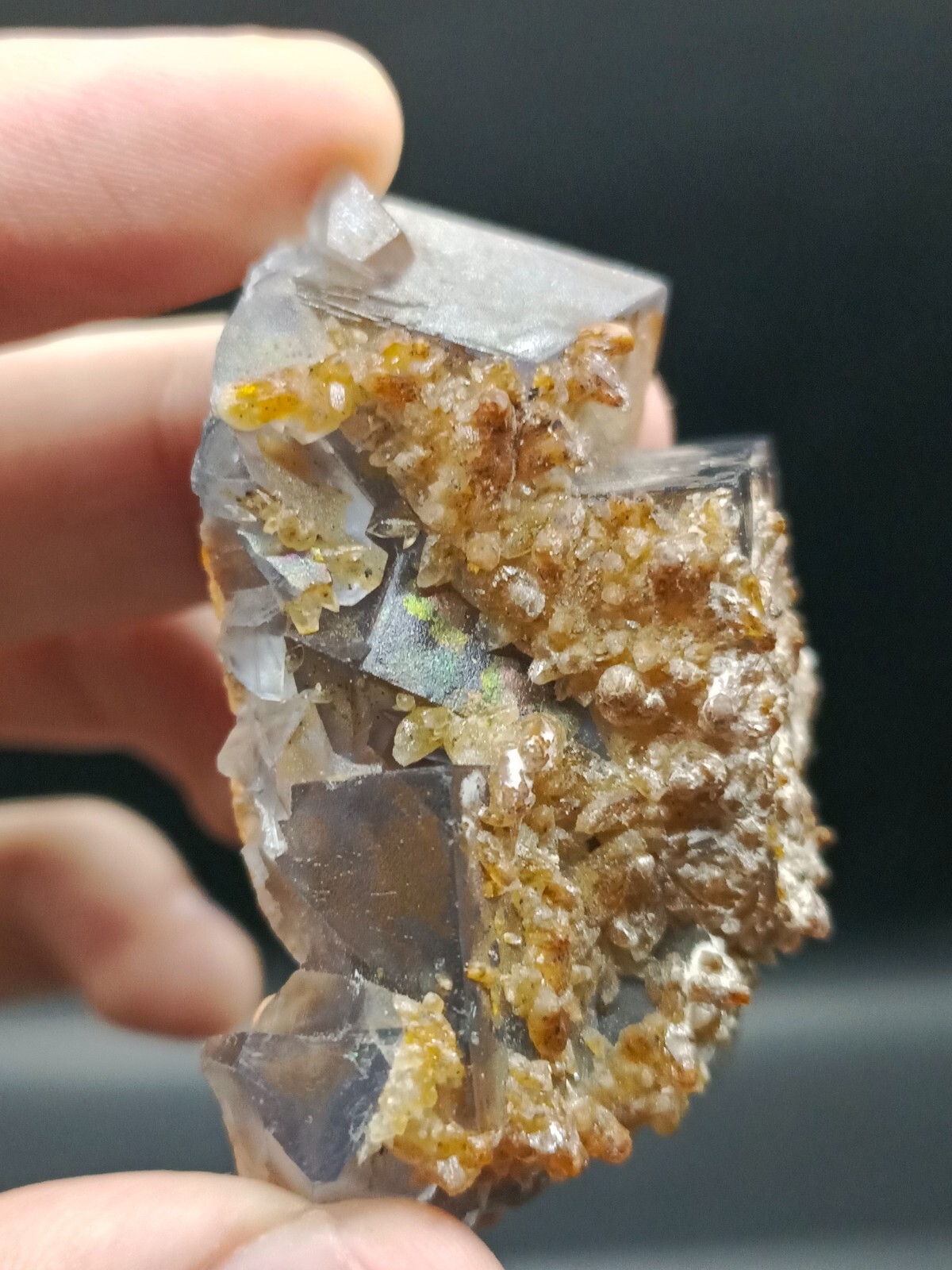 42g Natural Iridescent Cubic Fluorite Crystal Specimen With Blue Inclusions