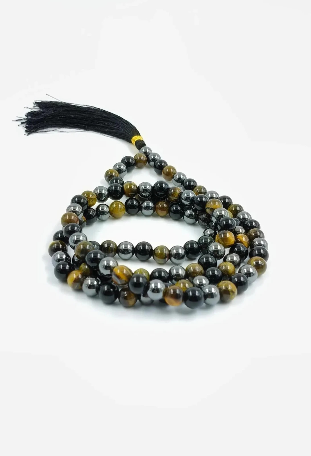 108-Bead Triple Protection Mala 8mm – Black Tourmaline, Hematite & Tiger Eye