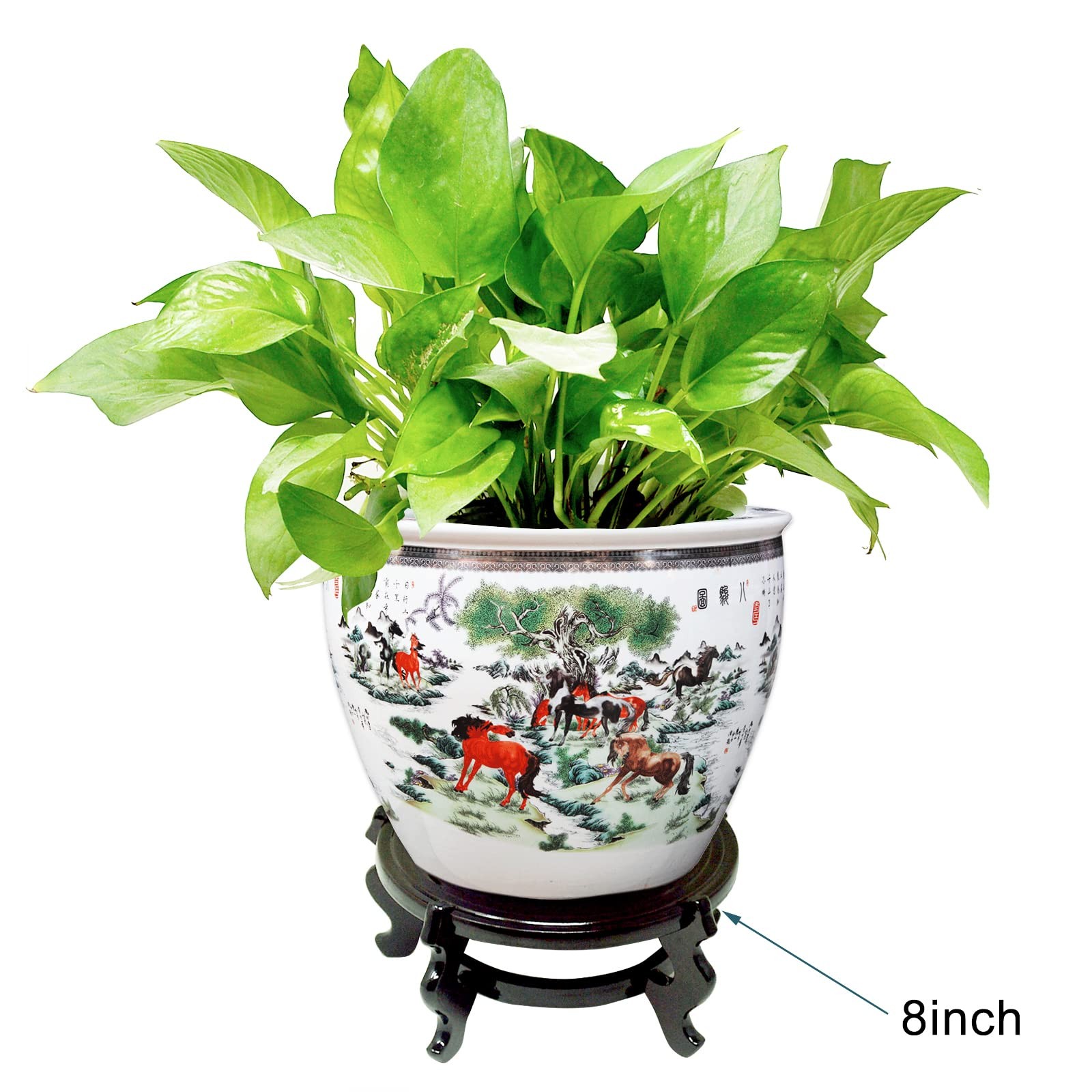 Feng Shui Chinese Wooden Fishbowl Planter Display Stand (10 Inch)