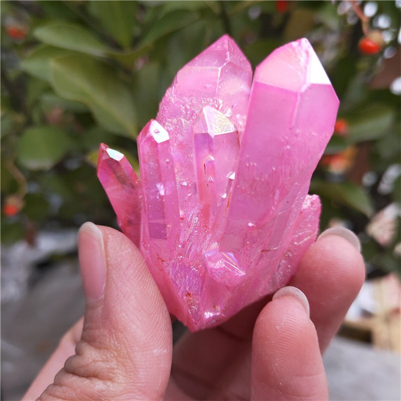50g Natural Pink Aura Titanium Quartz Crystal Cluster Healing reiki VUG Specimen