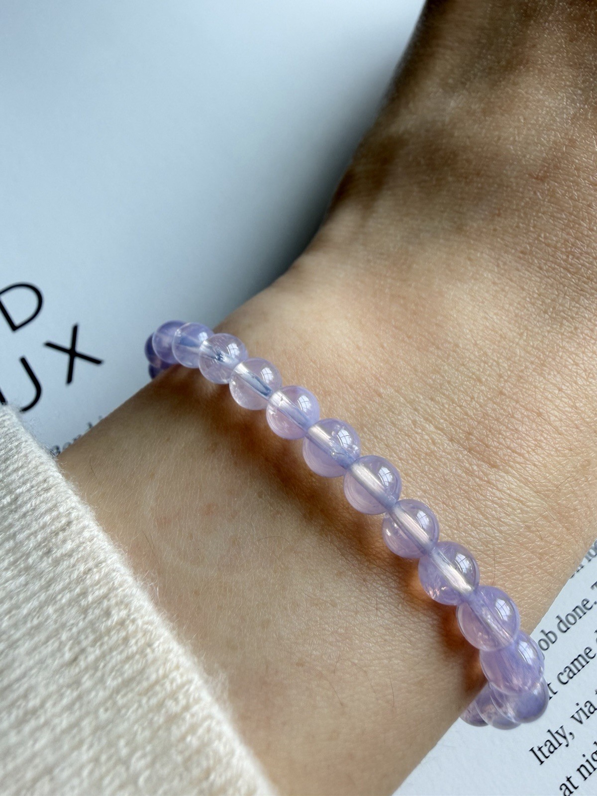 5mm Transparent Lavender Moon Quartz Bracelet | Soft Lilac Gemstone Bracelet