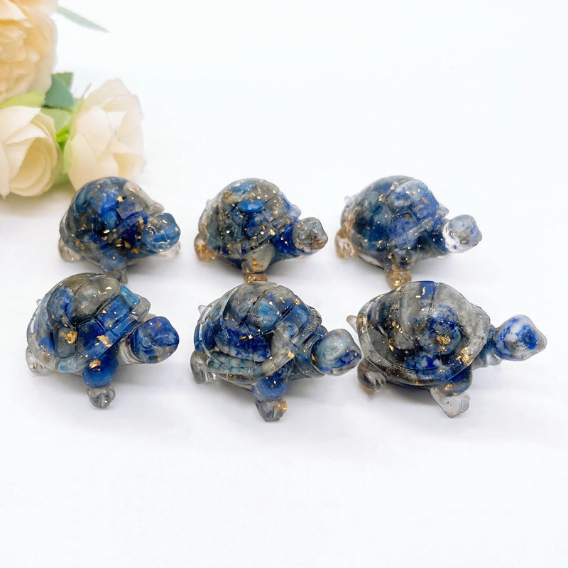 Natural Lapis Lazuli Quartz Crystal Tortoise Epoxy Resin Gemstone Turtle Healing