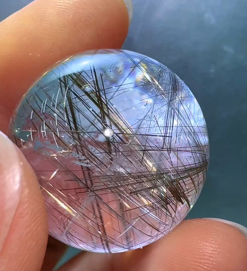26mm Natural Rainbow Rutilated Quartz Sphere Crystal Ball Reiki Healing Decor