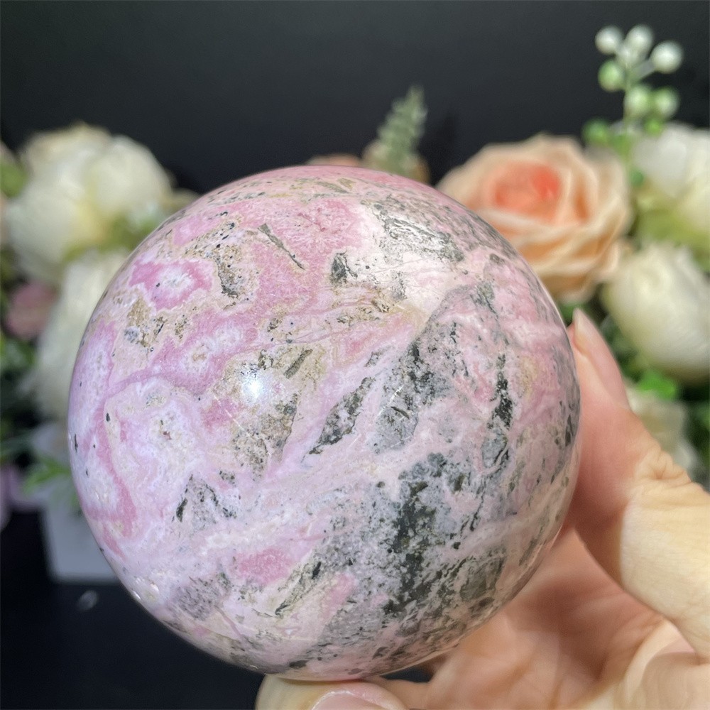 1.4LB 2.7″ Natural Peru Rhodonite Sphere Ball Crystal Quartz Decor Healing