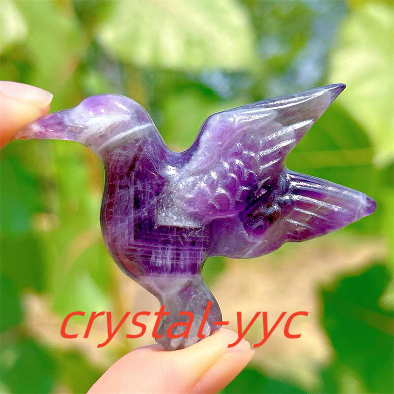 2″+ Natural Dreamy Amethyst Humming Bird Carved Quartz Crystal Skull Reiki 1pc