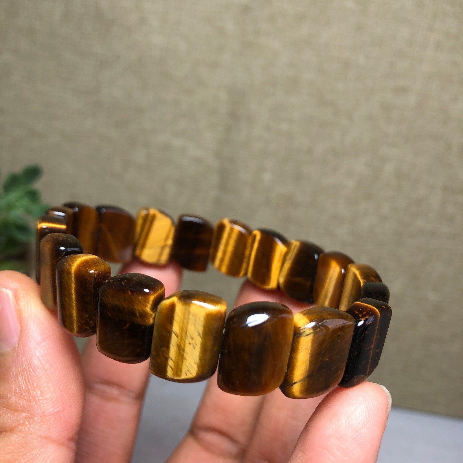Rare Natural yellow tiger eye Crystal chain aspect beads bracelet 29g A4751