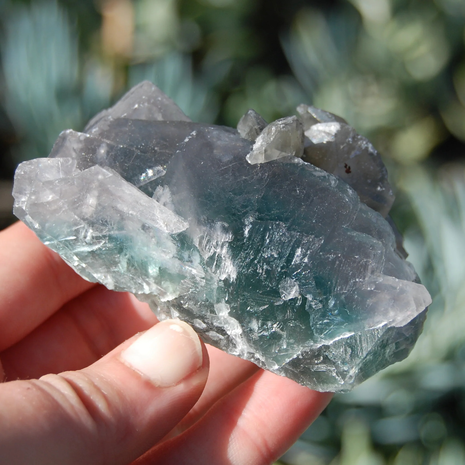 3in 258g Teal Cubic Fluorite Crystal Cluster with Calcite, Large Raw Blue Green