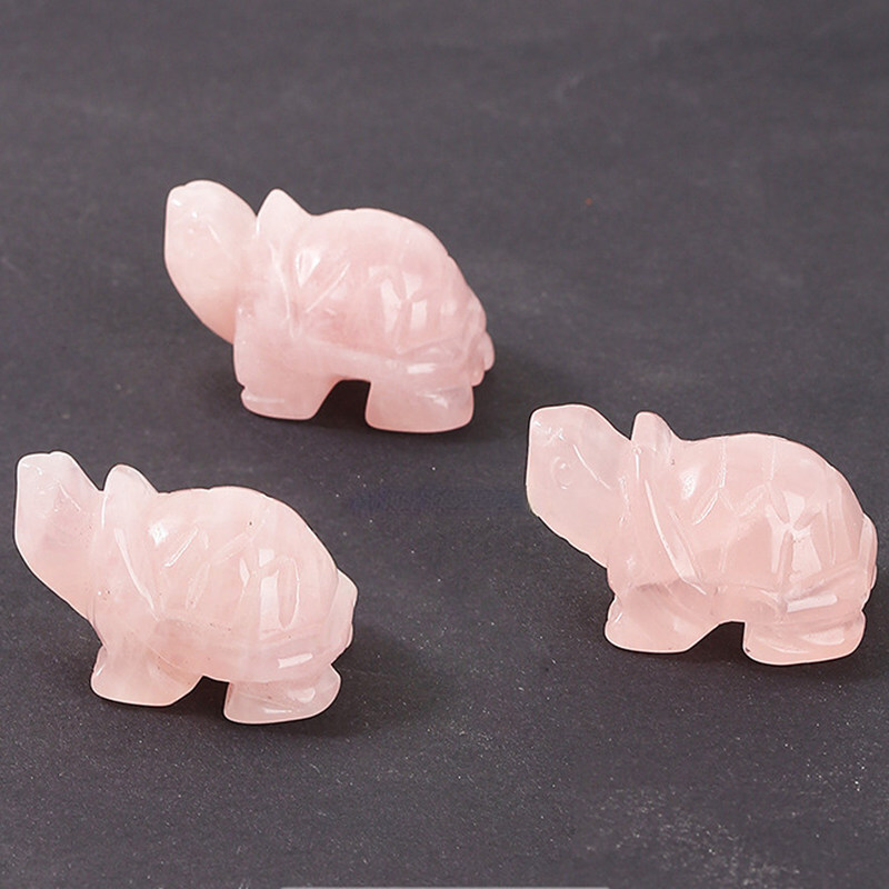 Natural Rose Quartz Crystal Carved Tortoise Reiki Gemstone Turtle Figurine Gift