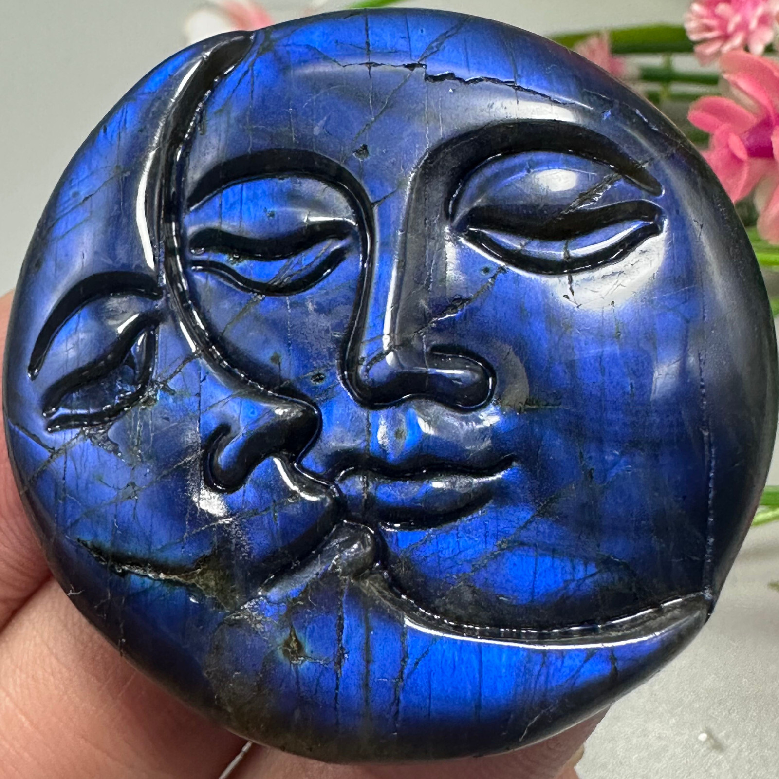 Natural Labradorite Sun Moon Face Quartz Skull Crystal Specimen Reiki Healing