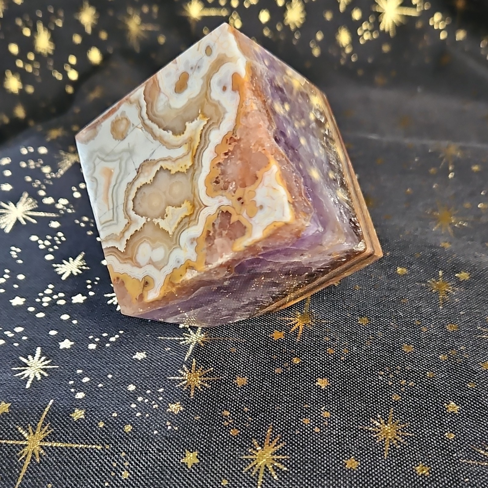 Polished Amethyst crazy lace Stone Crystal Floating cube. Carving Specimen ~2.25