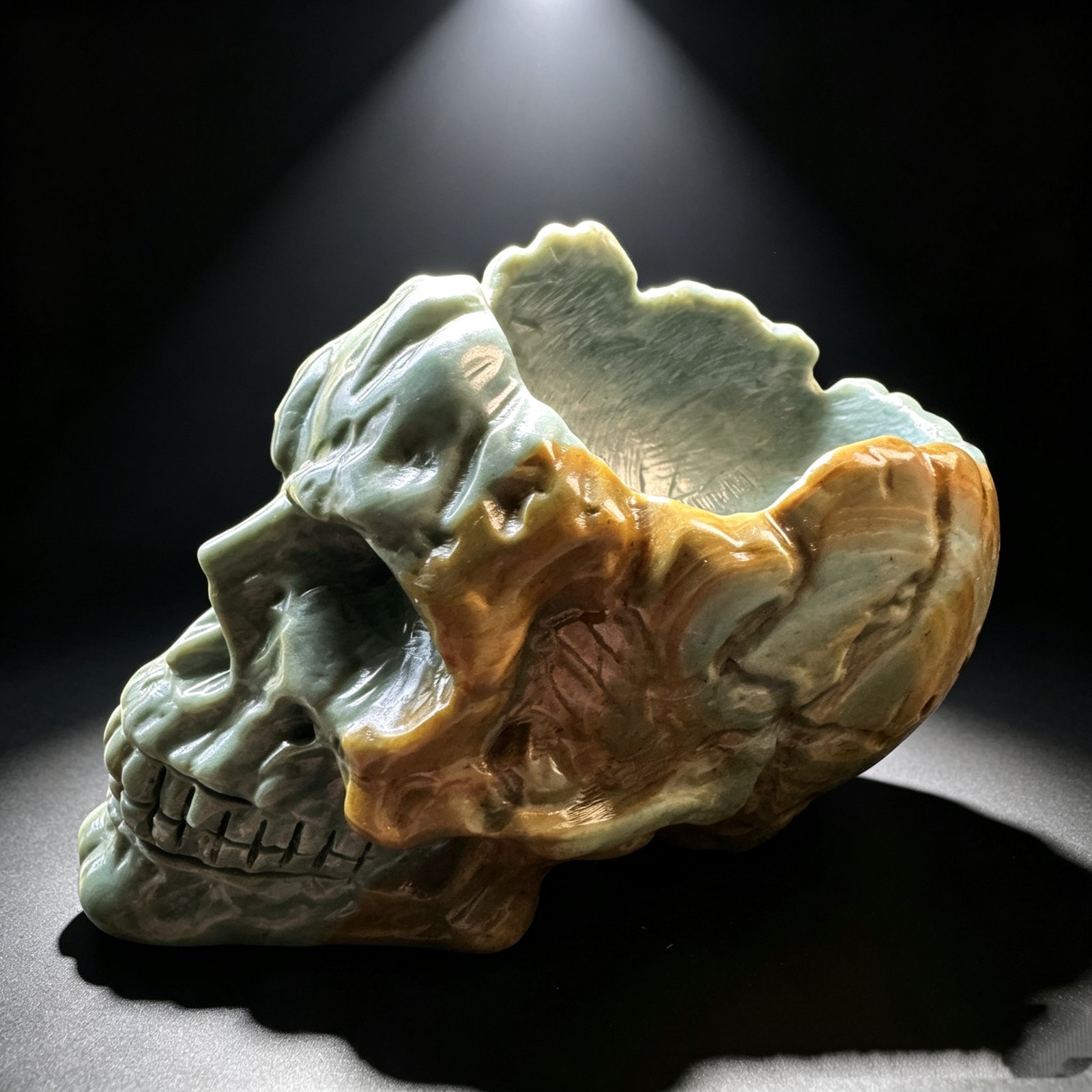Hand Carved Songhua Stone Predator Skull Ashtray Gothic Sci-Fi Man Cave Decor
