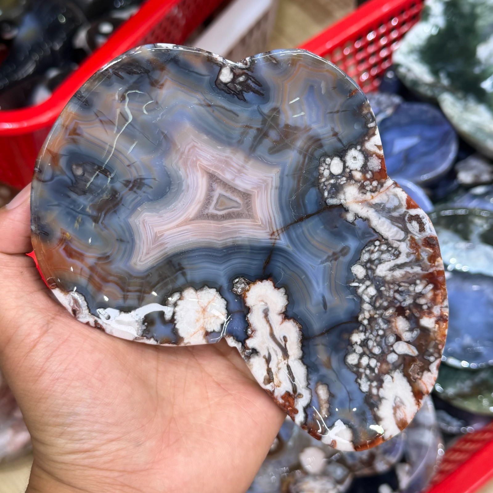 1pc “Gift” Natural Blue Flower Agate Bowl Quartz Crystal Mineral Specimen