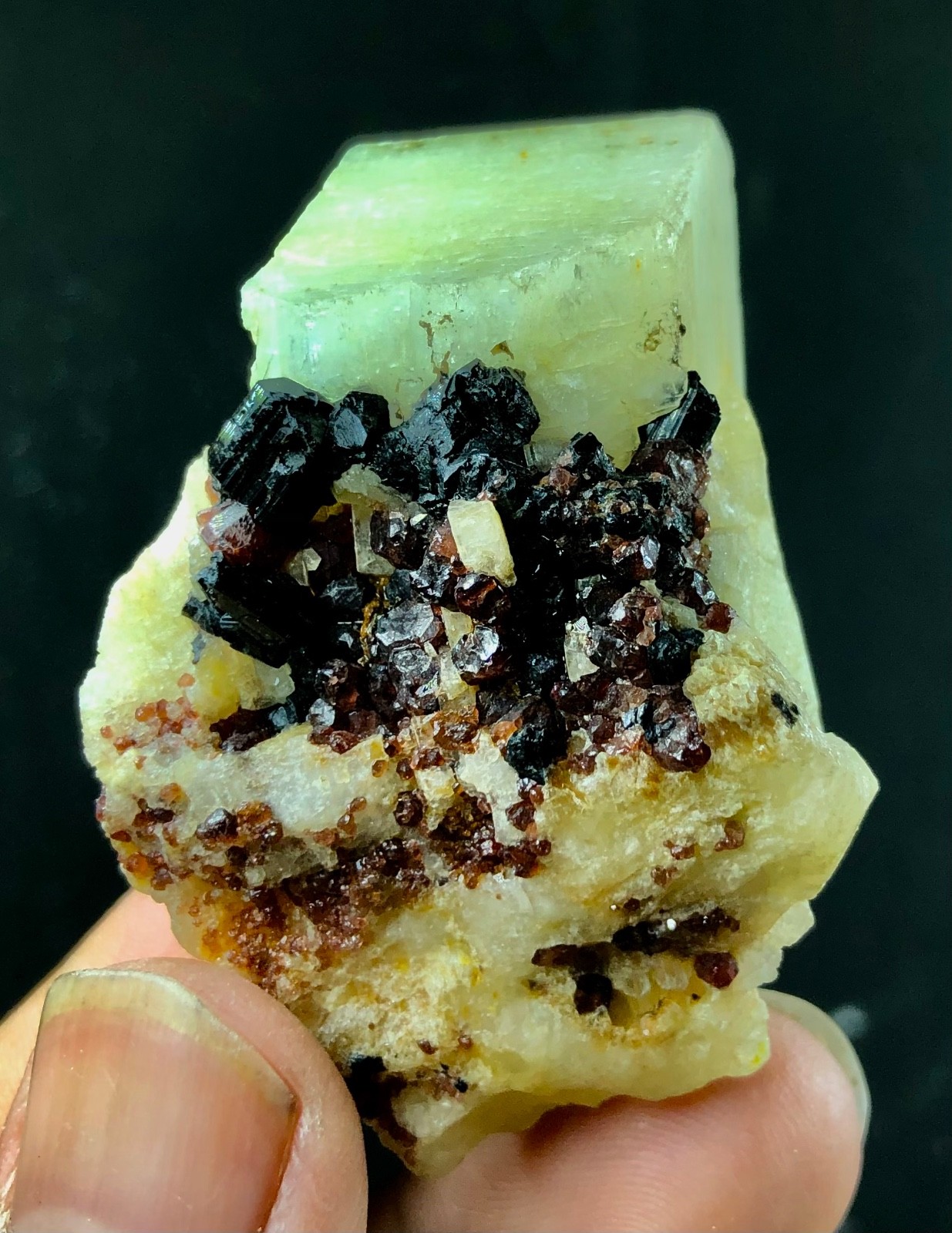 Red garnet with multiple combinations scrolls and feldspar cubic lovely 73grams