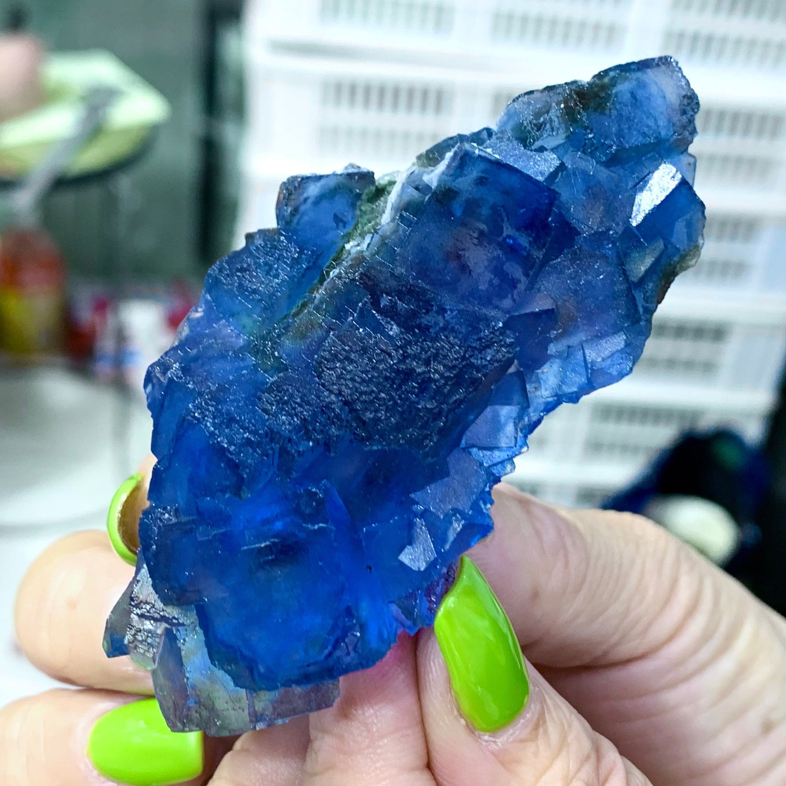 96G Rare transparent blue fluorite cubic mineral crystal sample/China