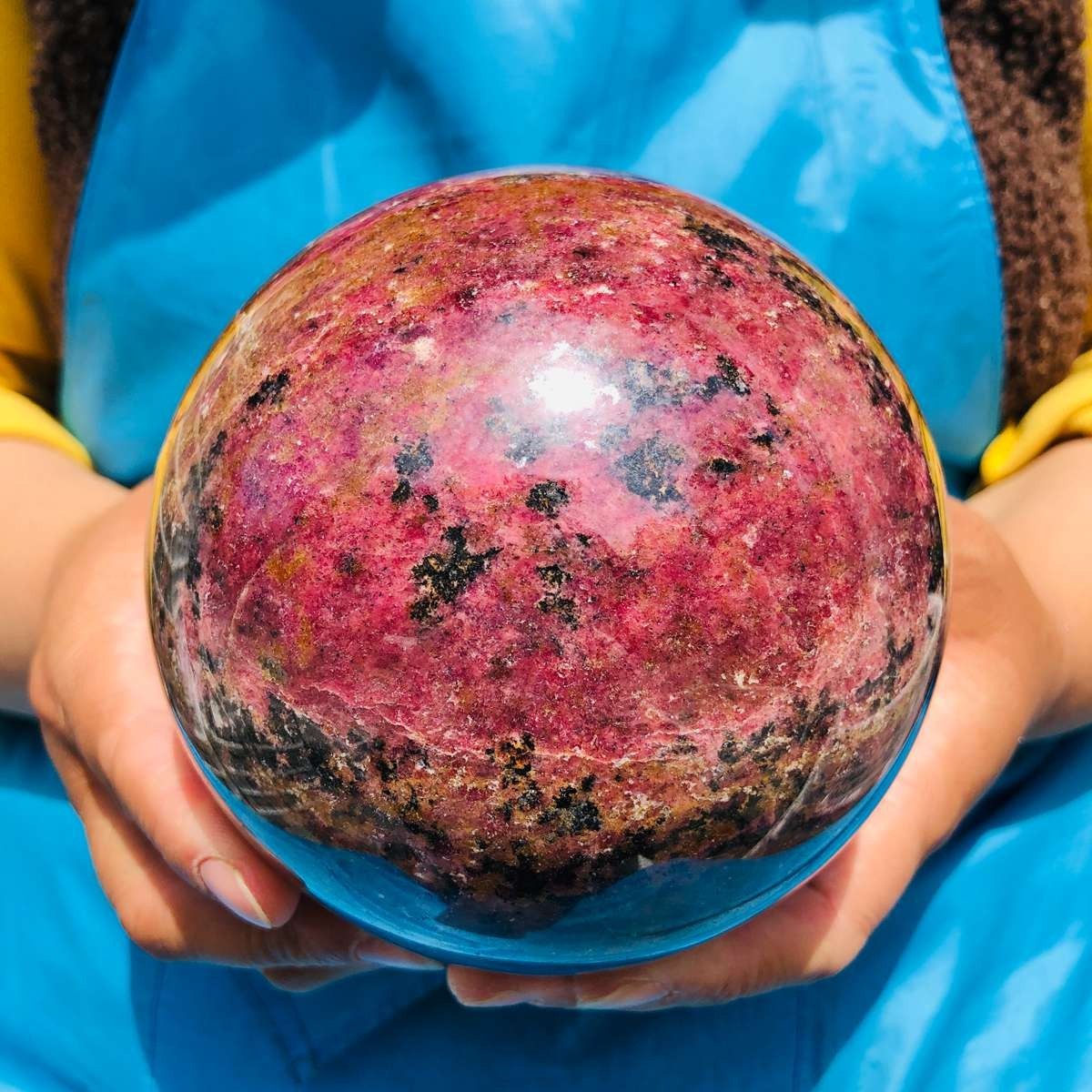 6.24 LB Natural Rhodonite Crystal Sphere Pink Black Healing Gem Stone 4773