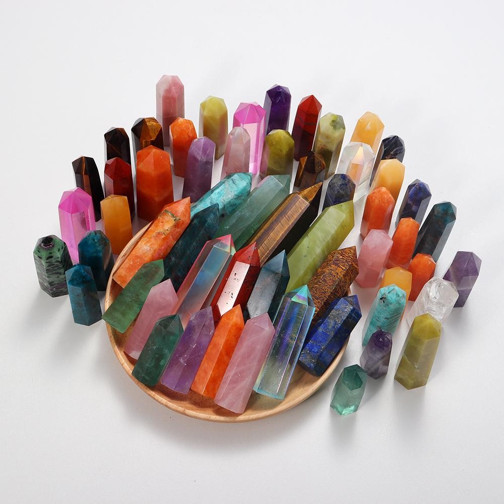 Crystal Point Prism Quartz Tower – 36 Colors Natural Stone Home Decor Wand