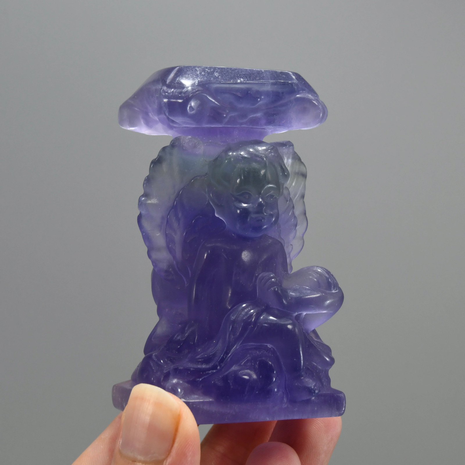 3in Fluorite Carved Crystal Angel Sphere Stand