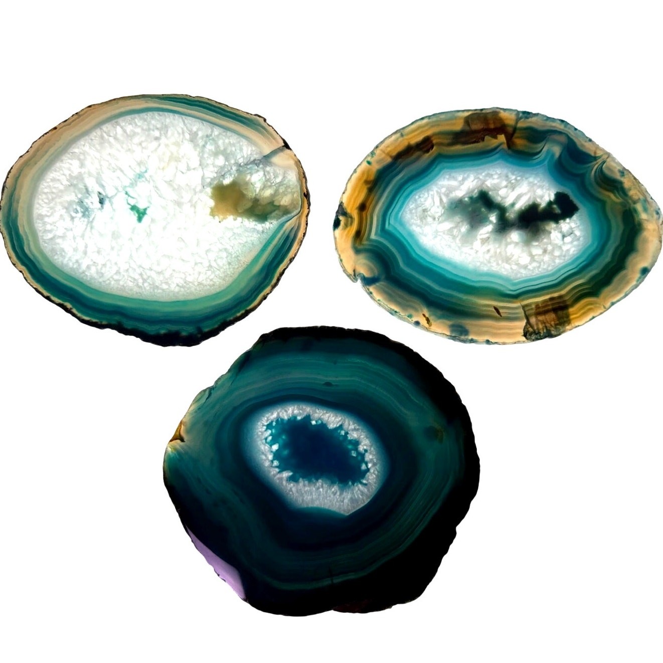 Irregular Oval Teal Agate Slices Vibrant Home Decor Display or Coasters-3 PC