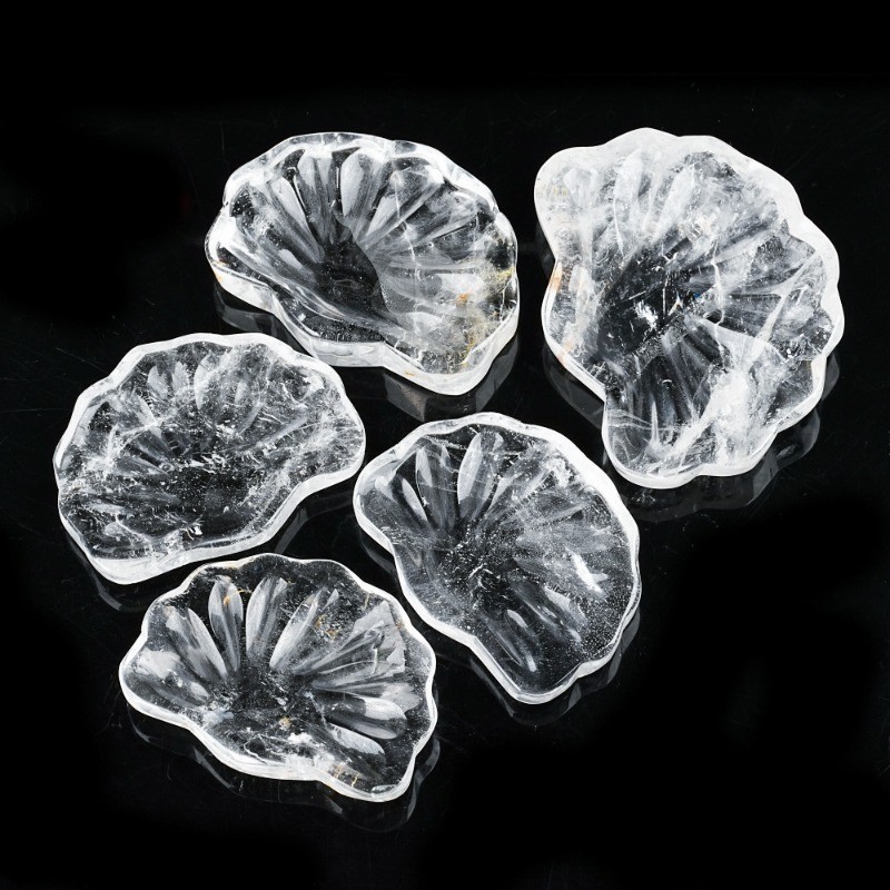 Natural Clear Quartz Shell Bowl Hand Carved Healing Crystal Home Decor 1PCS