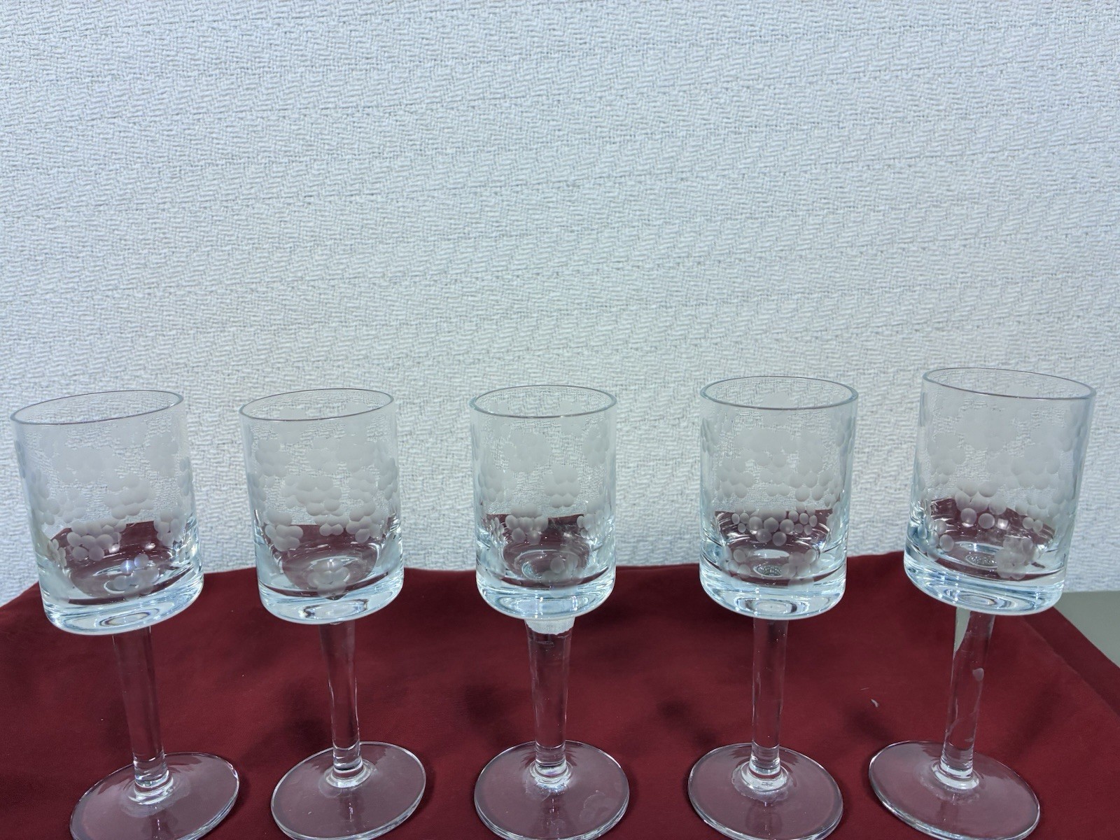 Crystal Sherry Cordial Stemware Glasses Etched Vintage Floral Designs 2 Ounce