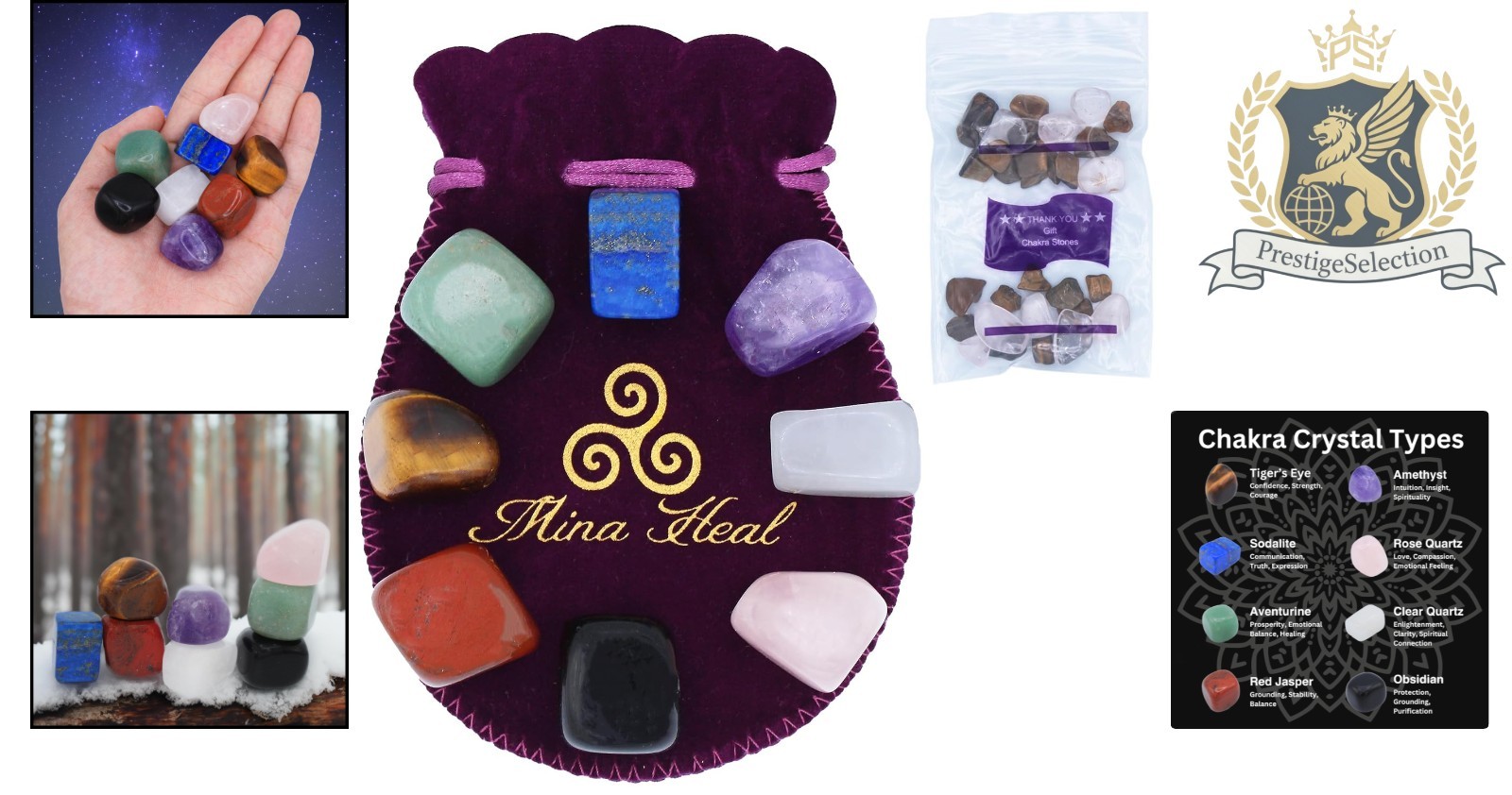 Healing Chakra Stone Set of 8 – Tumbled Crystals for Meditation and Protection