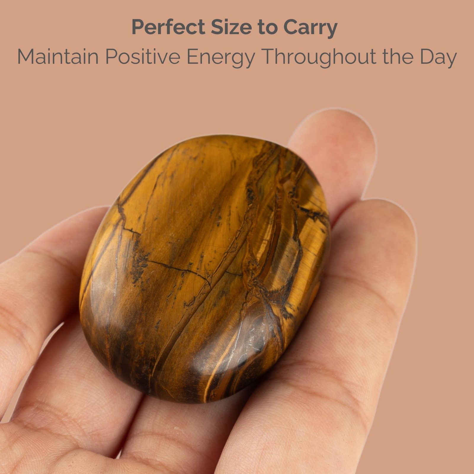 Tiger’s Eye Crystal Palm Stone for Anxiety Relief, Polished Worry Stone, Gift
