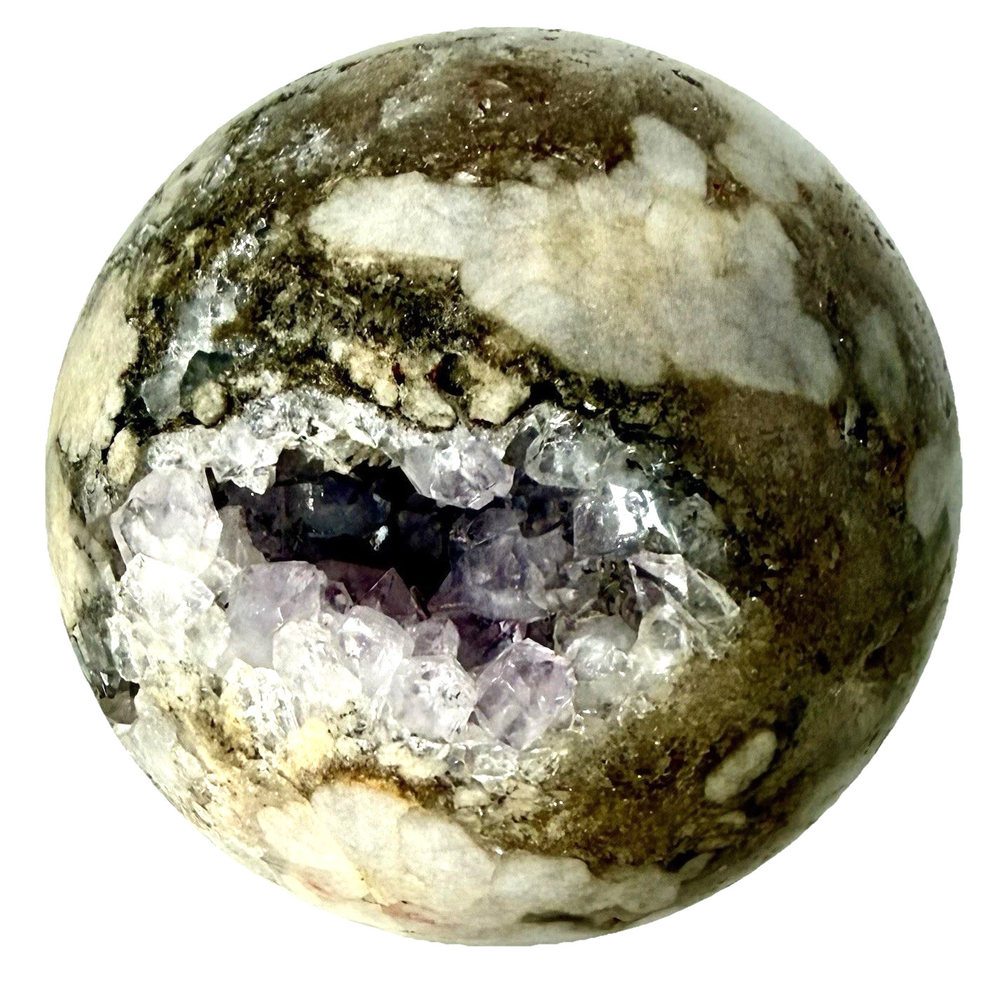 966mm Pink Amethyst Cluster Flower Agate Sphere UV Reactive